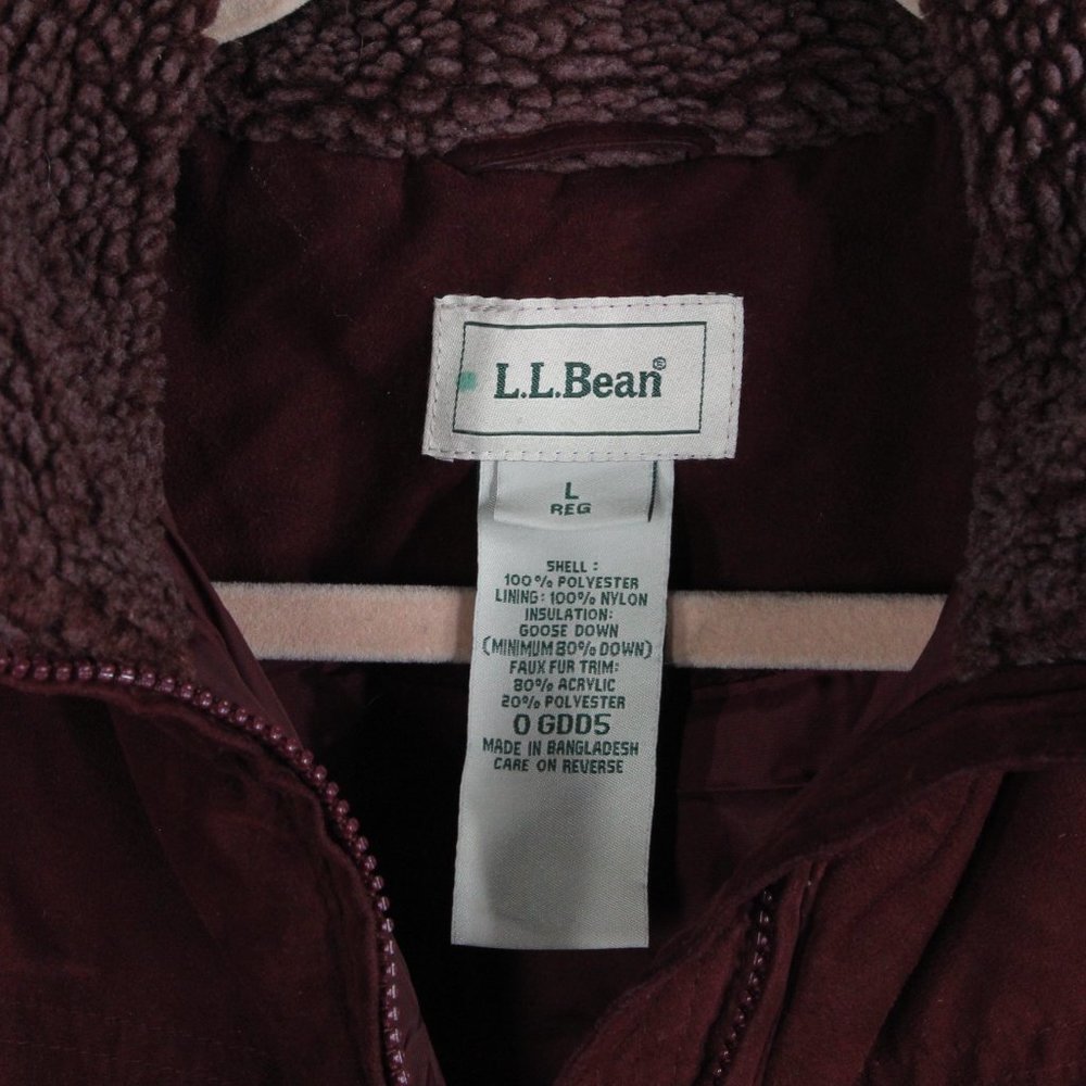 LL BEAN Red Quilted Goose Down Coat Jacket Parka Faux Fur Size L Reg - Picture 5 of 10